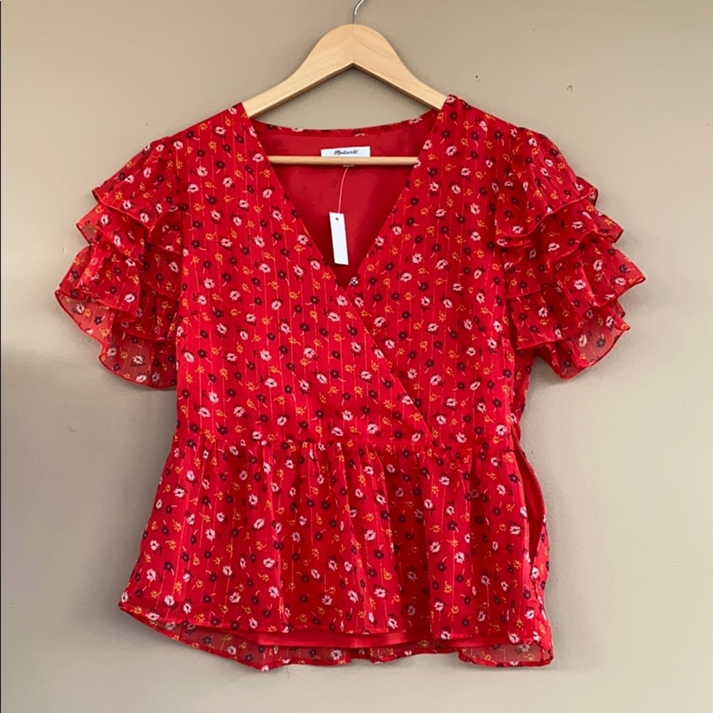 NEW • Madewell • Ruffle Tiered Peplum Top Posies - Picture 5 of 6